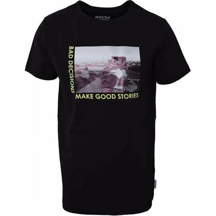 Hound T-shirt i sort med afslappet print og "Bad decisions make good stories"